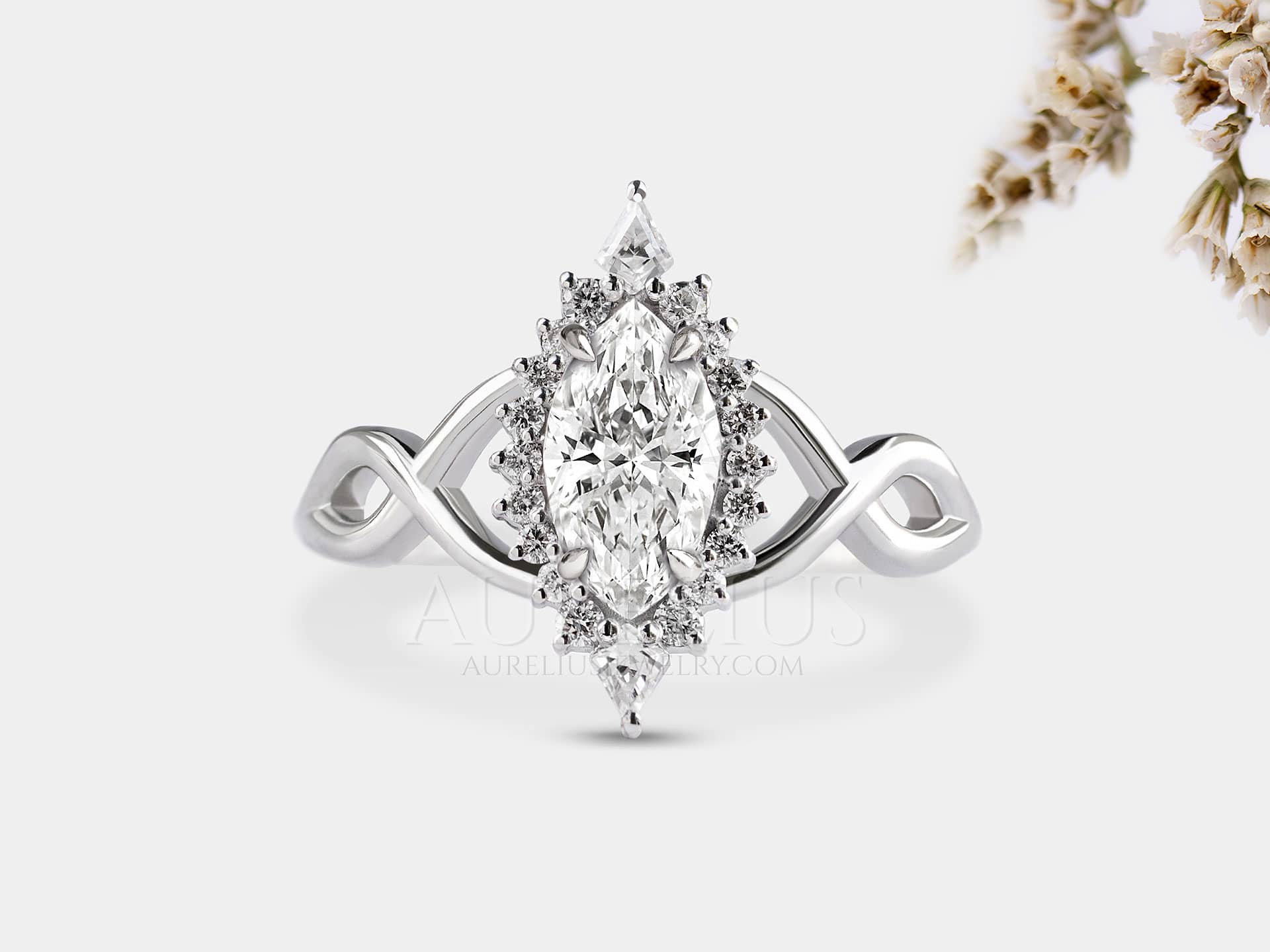 Halo Marquise Cut Engagement Ring with Lab Grown Diamond - Elisa