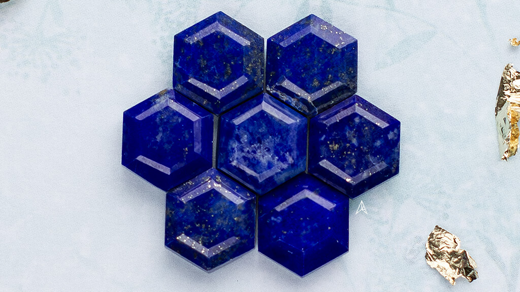 set of blue hexagon shaped gems