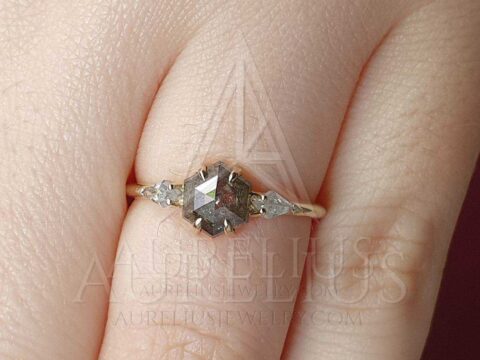 Three-Stone Hexagon and Kite Diamond Engagement Ring