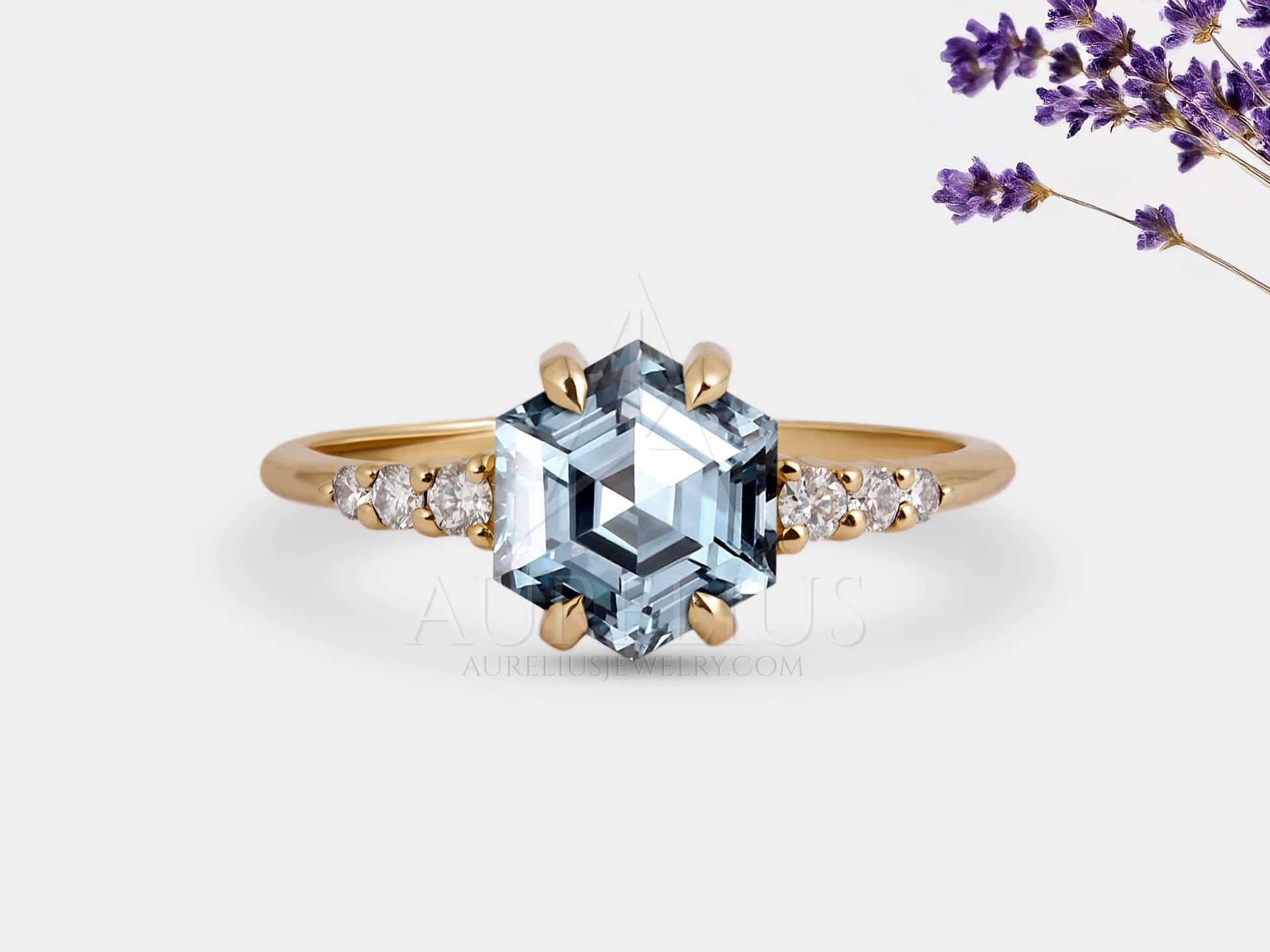 Hexagon Aquamarine Engagement Ring - Elsa