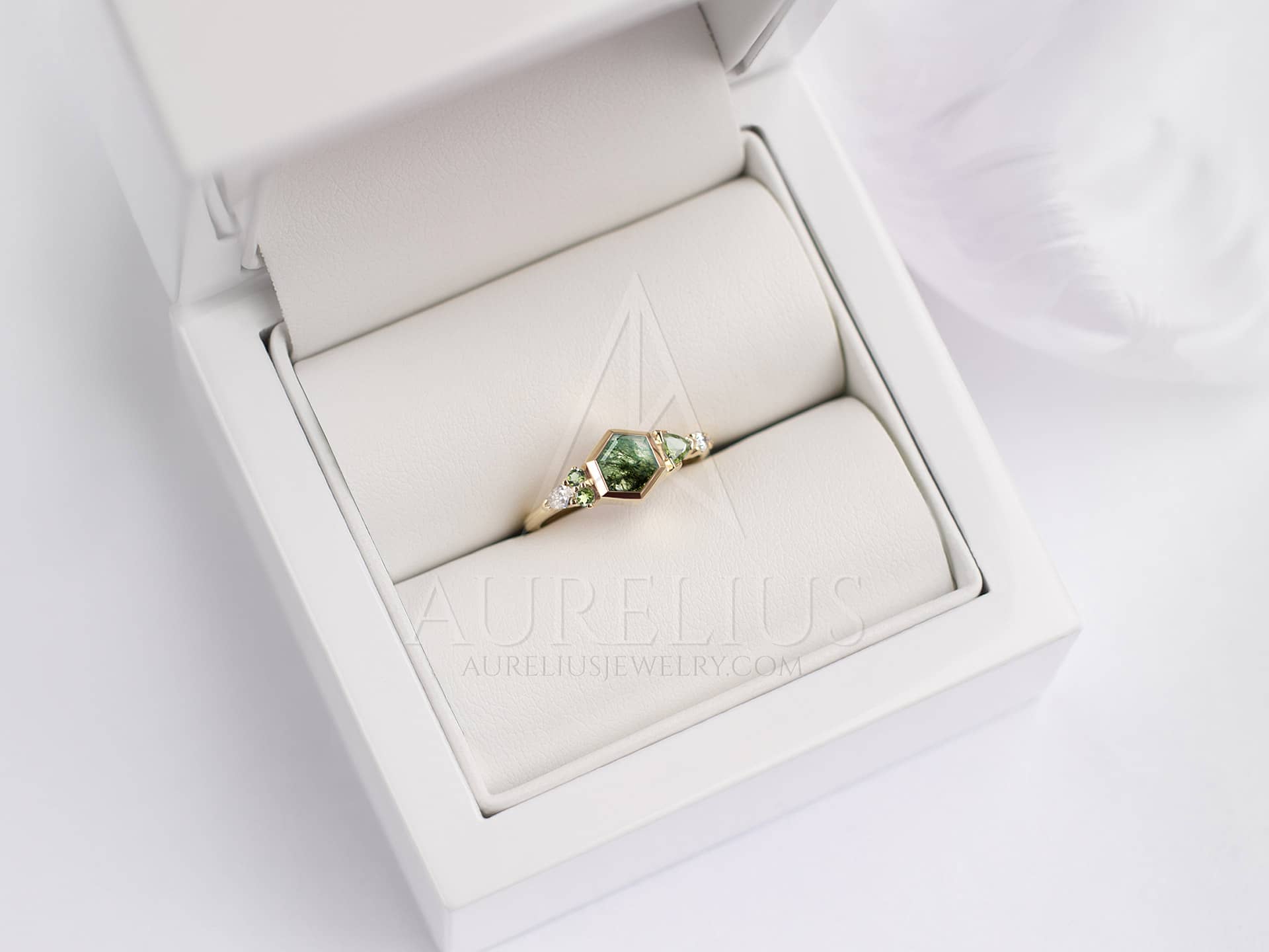 Asymmetrical Engagement Ring with Moss Agate - Verena - Image 3