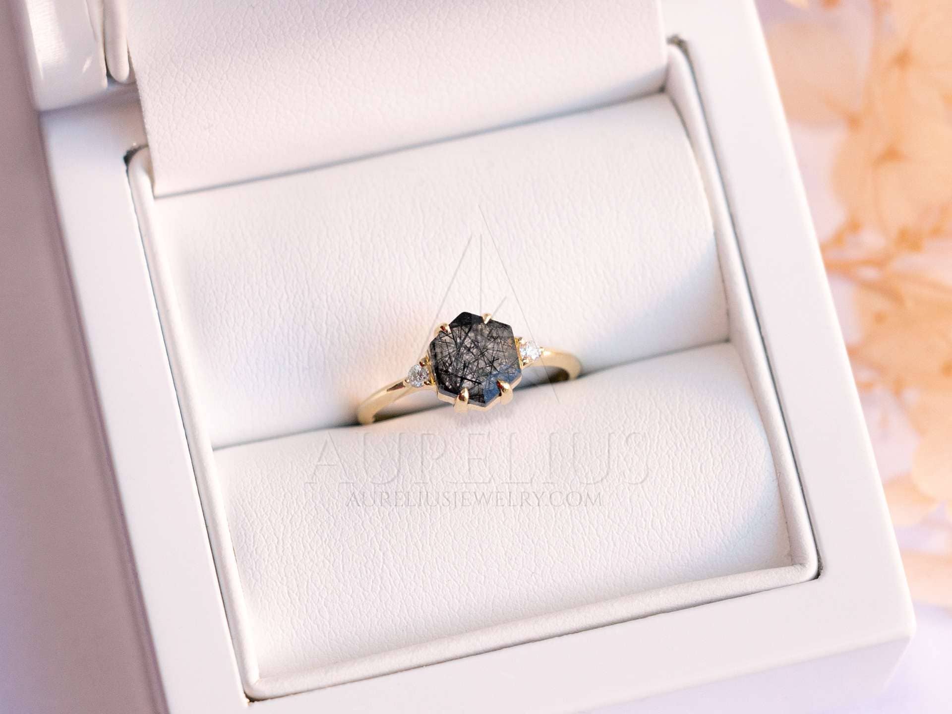 heldin diep Actie Hexagon Black Rutilated Quartz and Diamond Ring - Aurelius Jewelry