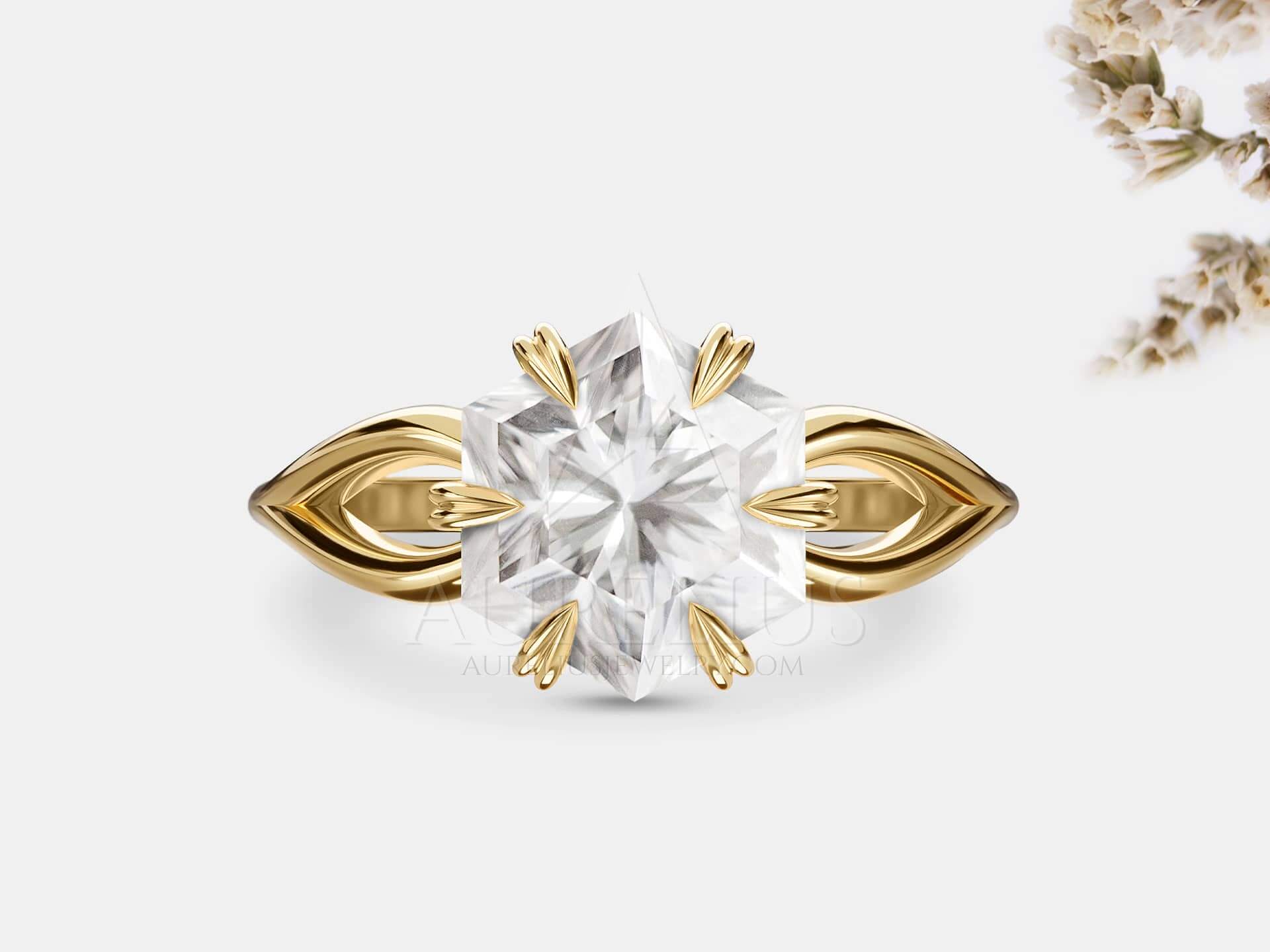 Split Shank Hexagon Moissanite Engagement Ring - Mae