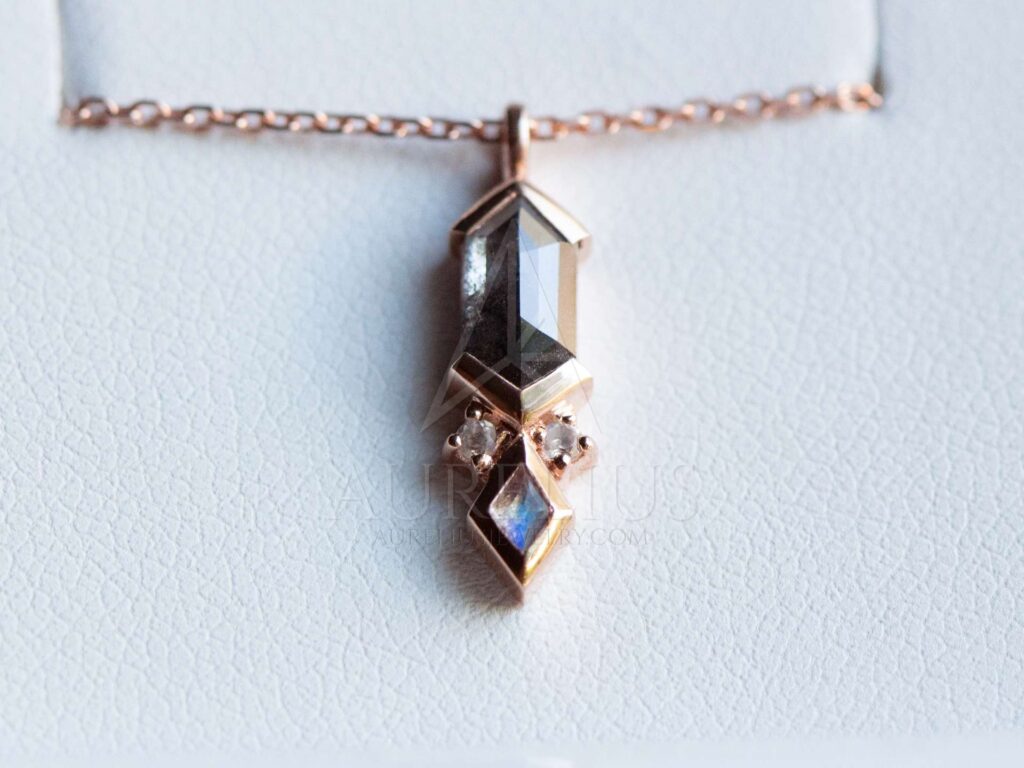 Hexagon Salz und Pfeffer Diamant Halskette