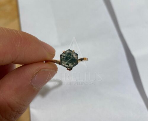 Rose Gold Hexagon Moss Agate Solitaire Ring photo review