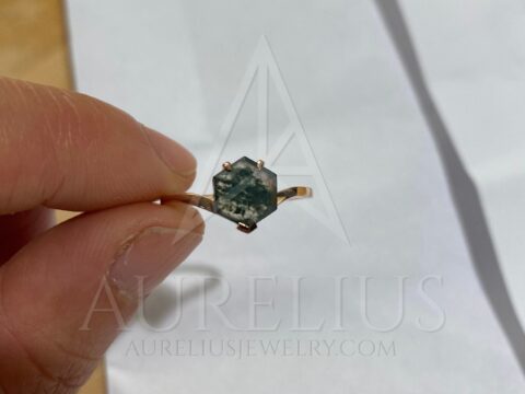 Rose Gold Hexagon Moss Agate Solitaire Ring