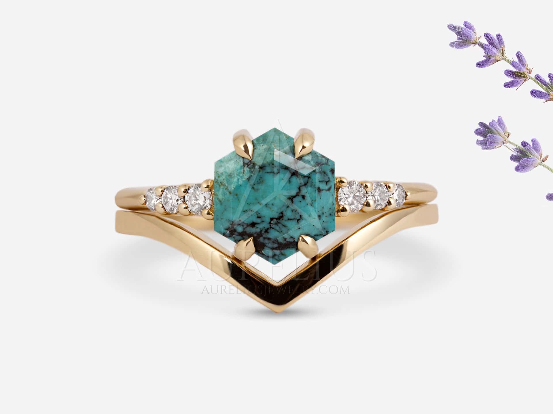 Hexagon Cut Turquoise Ring Set - Nerissa
