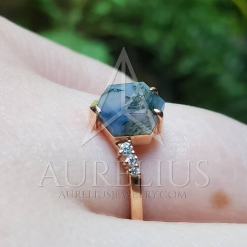 Prsten šestihranný Vera Rose Gold s Mechovým achátem photo review