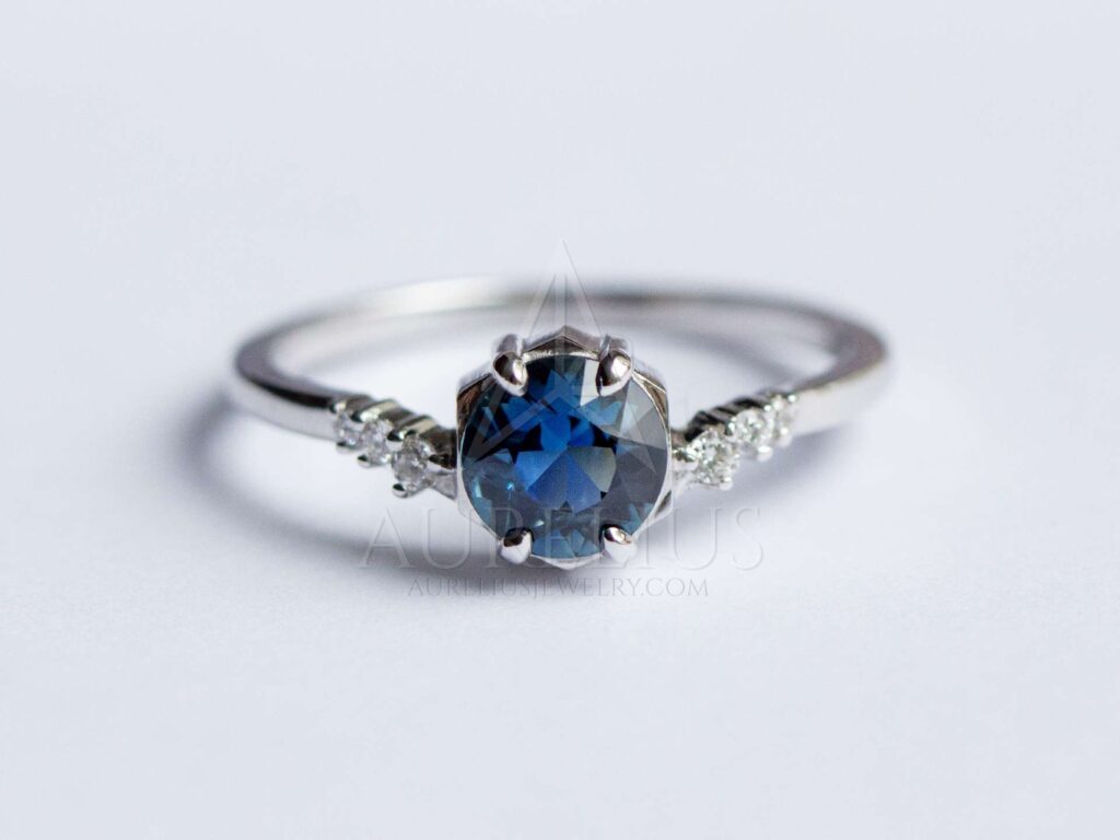hexágono verde azulado zafiro anillo de compromiso