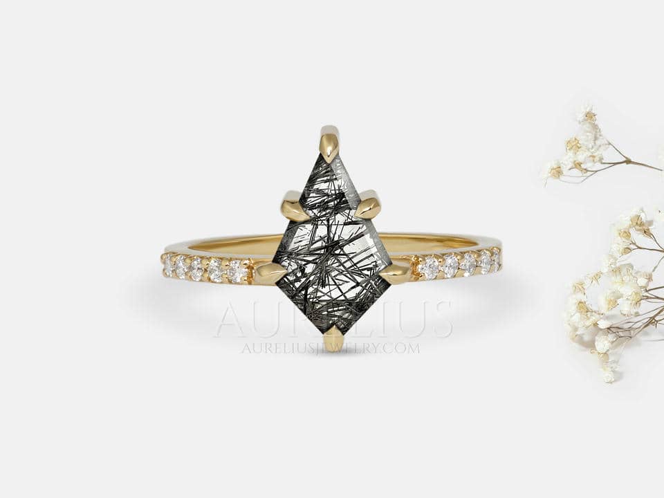 Kite Rutilated Quartz Engagement Ring with Half Eternity Band - Renata