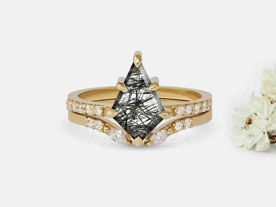 Kite Rutilated Quartz Engagement Ring Set - Renata