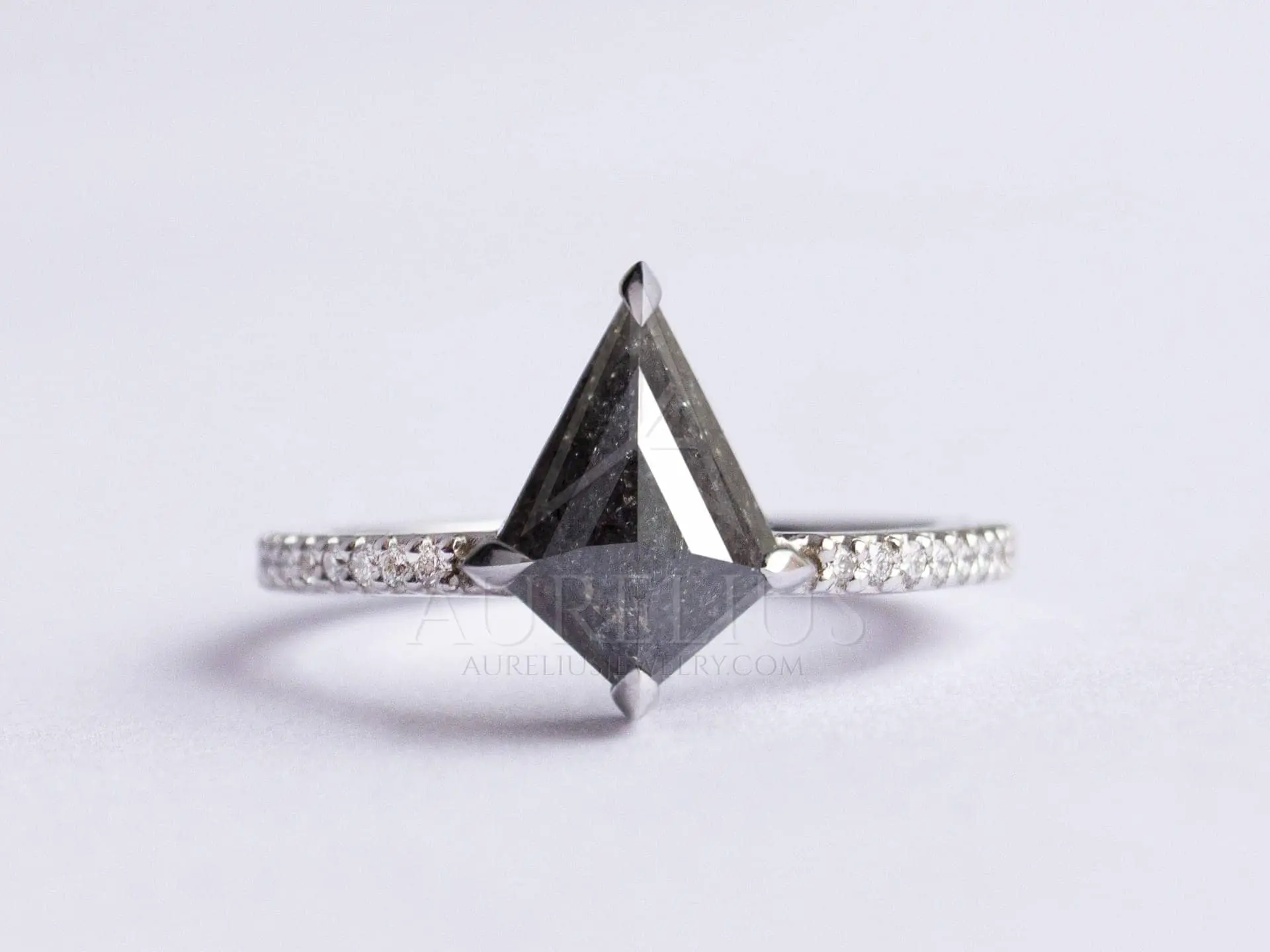 Geometric Knife-Edge Kite Black Rutialated Quartz Engagement Ring White Gold Black Tourmaline Baguette Marquise Moissanite Promise Ring