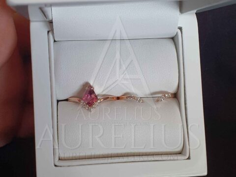 Kite Pink Tourmaline and Diamond Engagement Ring Set with Open Marquise Diamond Wedding Band