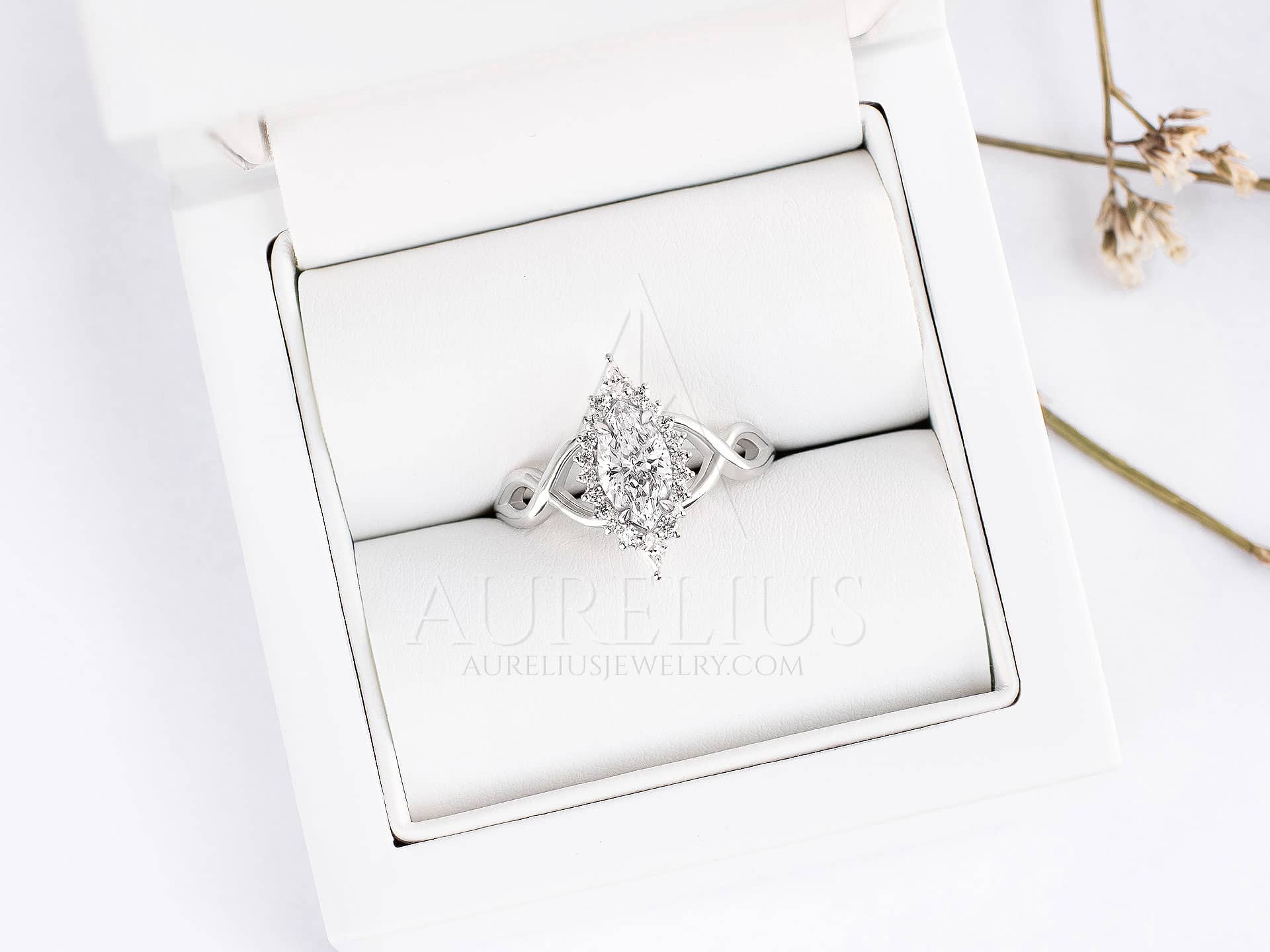 Halo Marquise Cut Engagement Ring with Lab Grown Diamond - Elisa - Image 3