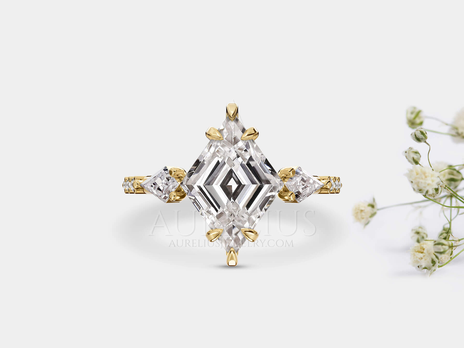 Lozenge Cut Moissanite Engagement Ring - Crystal