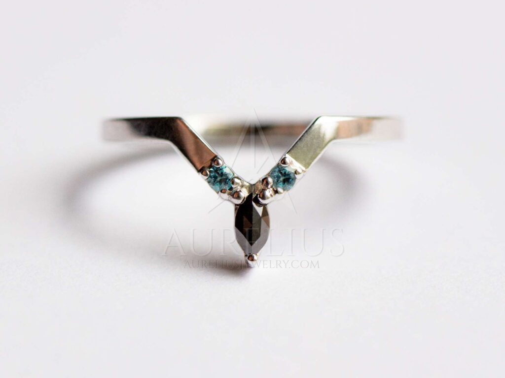 marquise diamante negro anillo de boda