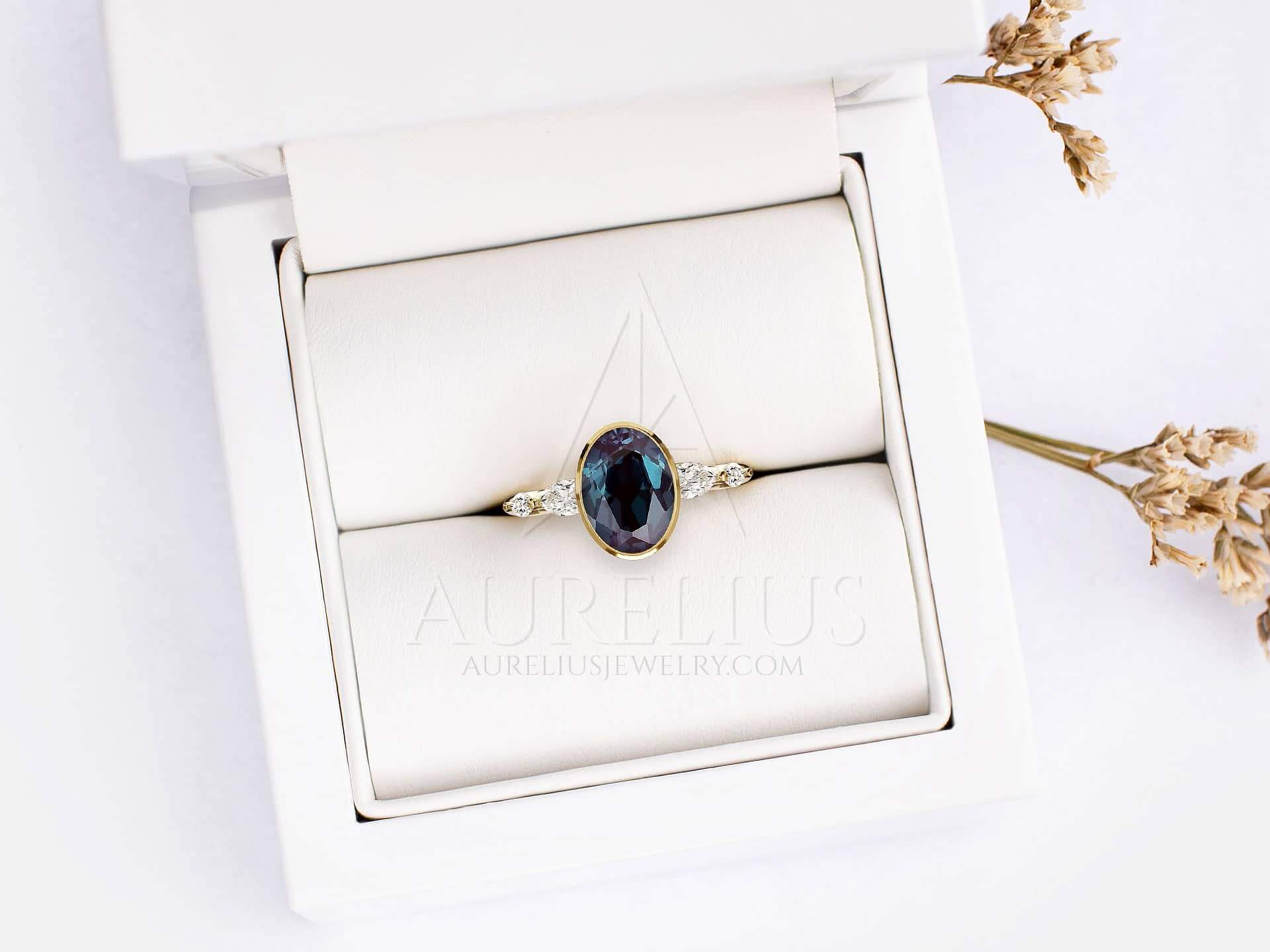 Oval Alexandrite Bezel Set Engagement Ring - Naomi - Image 3