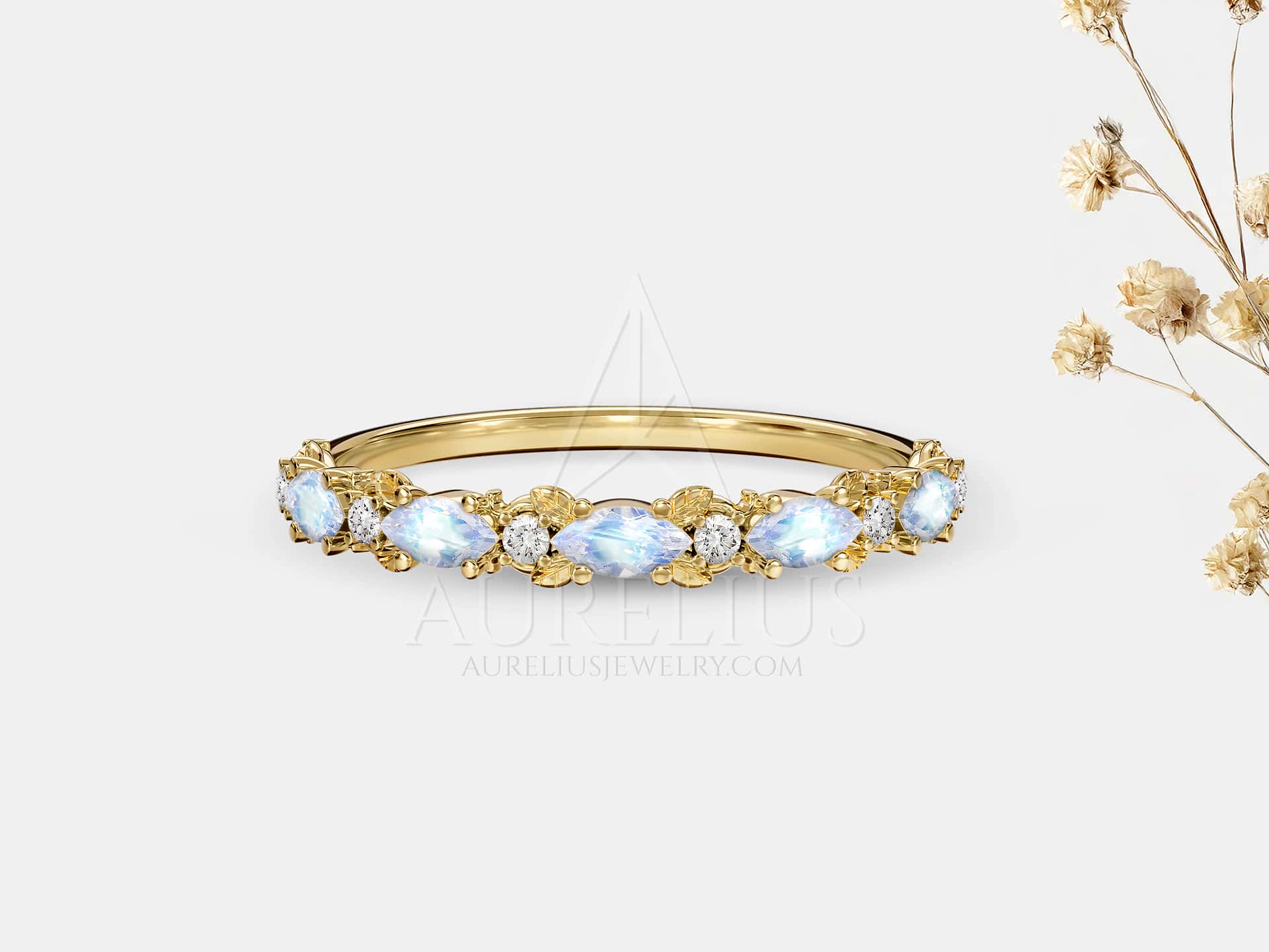 Marquise Moonstone Wedding Ring - Lucine