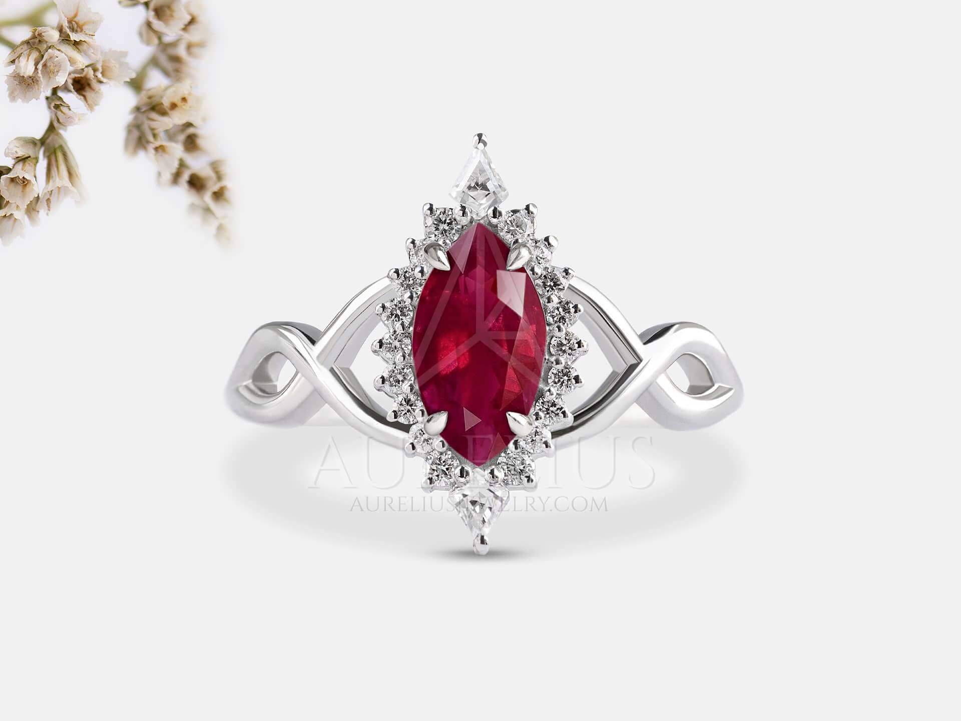 Marquise Halo Ruby Engagement Ring - Kaia