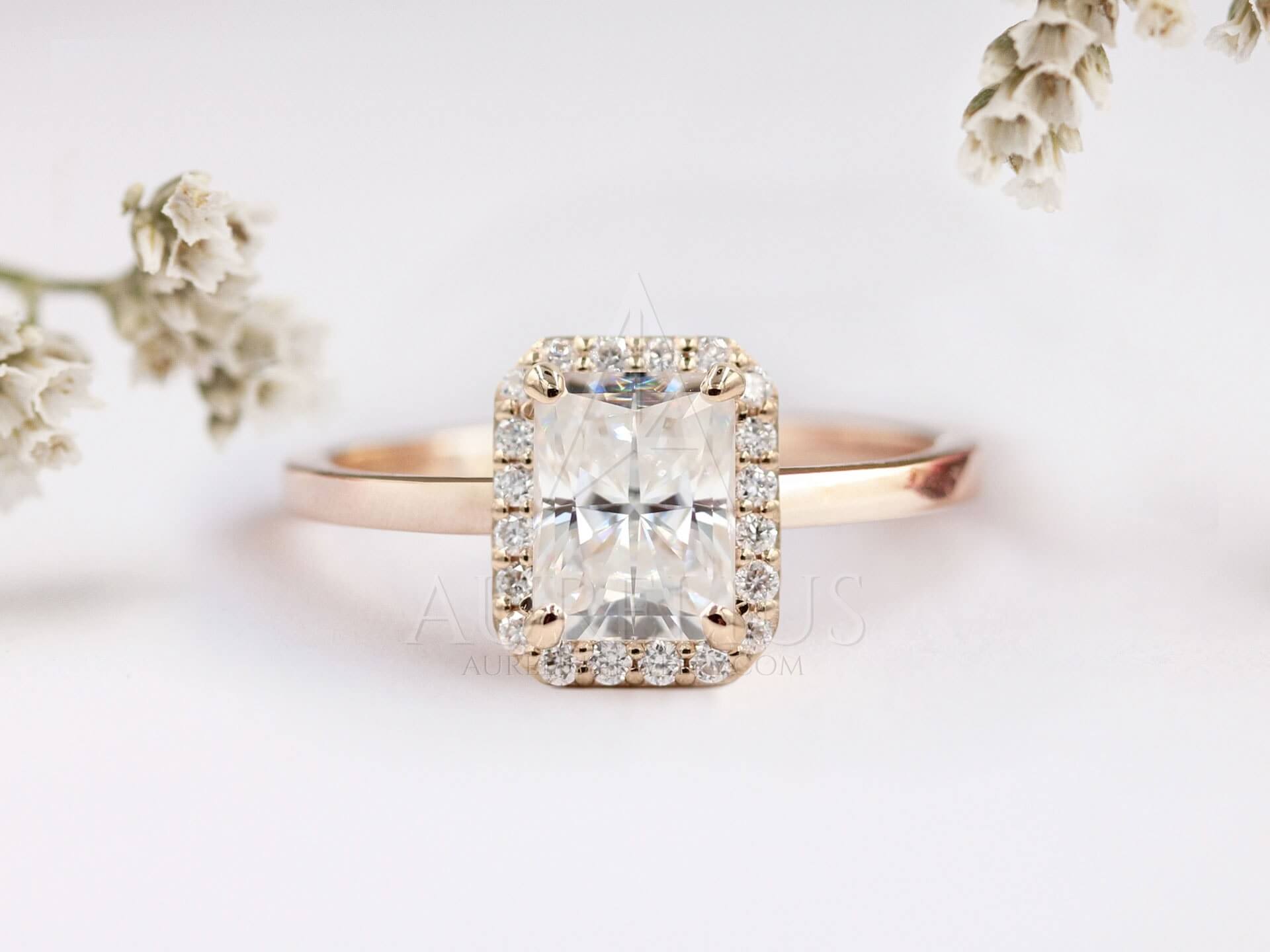 Moissanite Radiant Cut Engagement Ring - Ivory