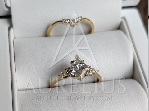 Kite Moissanite and Diamond Engagement Ring Set