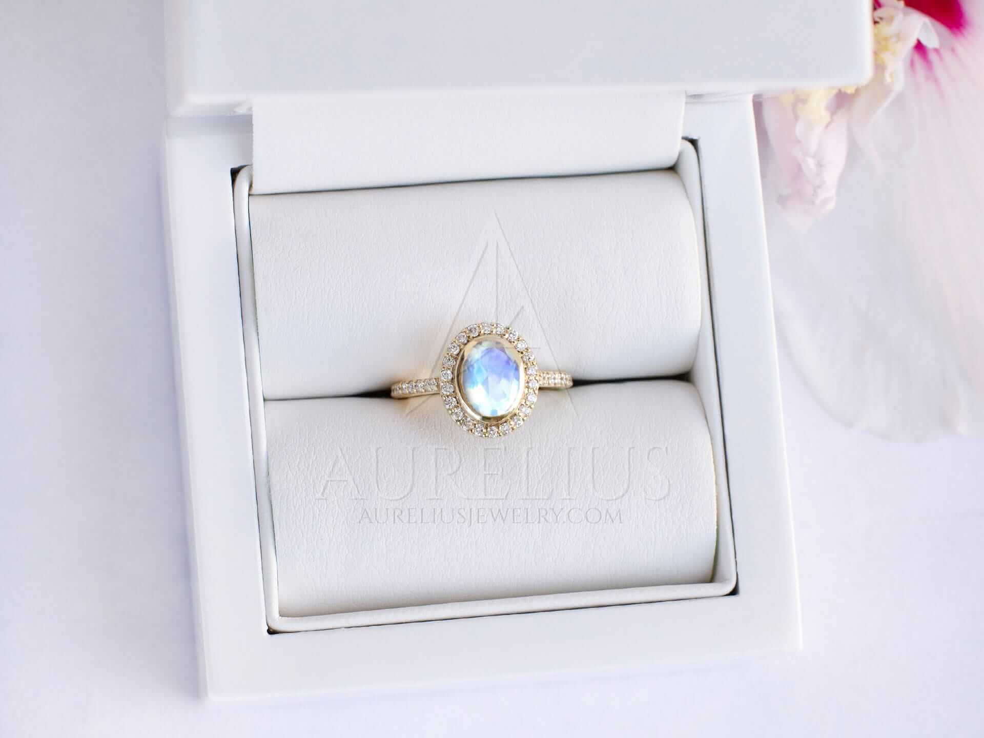Moonstone Oval Halo Engagement Ring - Luna - Image 3