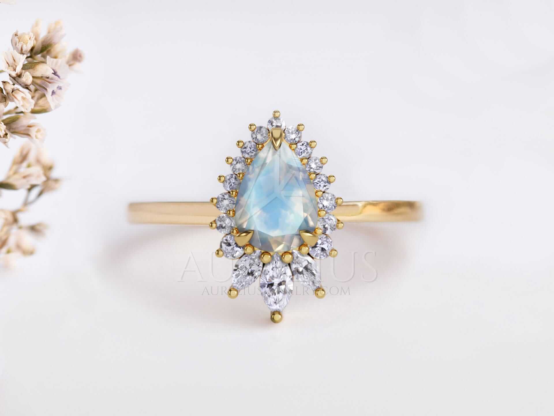 Moonstone Pear Halo Engagement Ring - Aylin