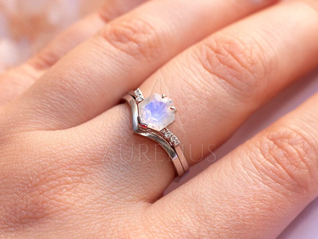 Moonstone Engagement Ring luna Moon Ring Moon Wedding Ring 14K