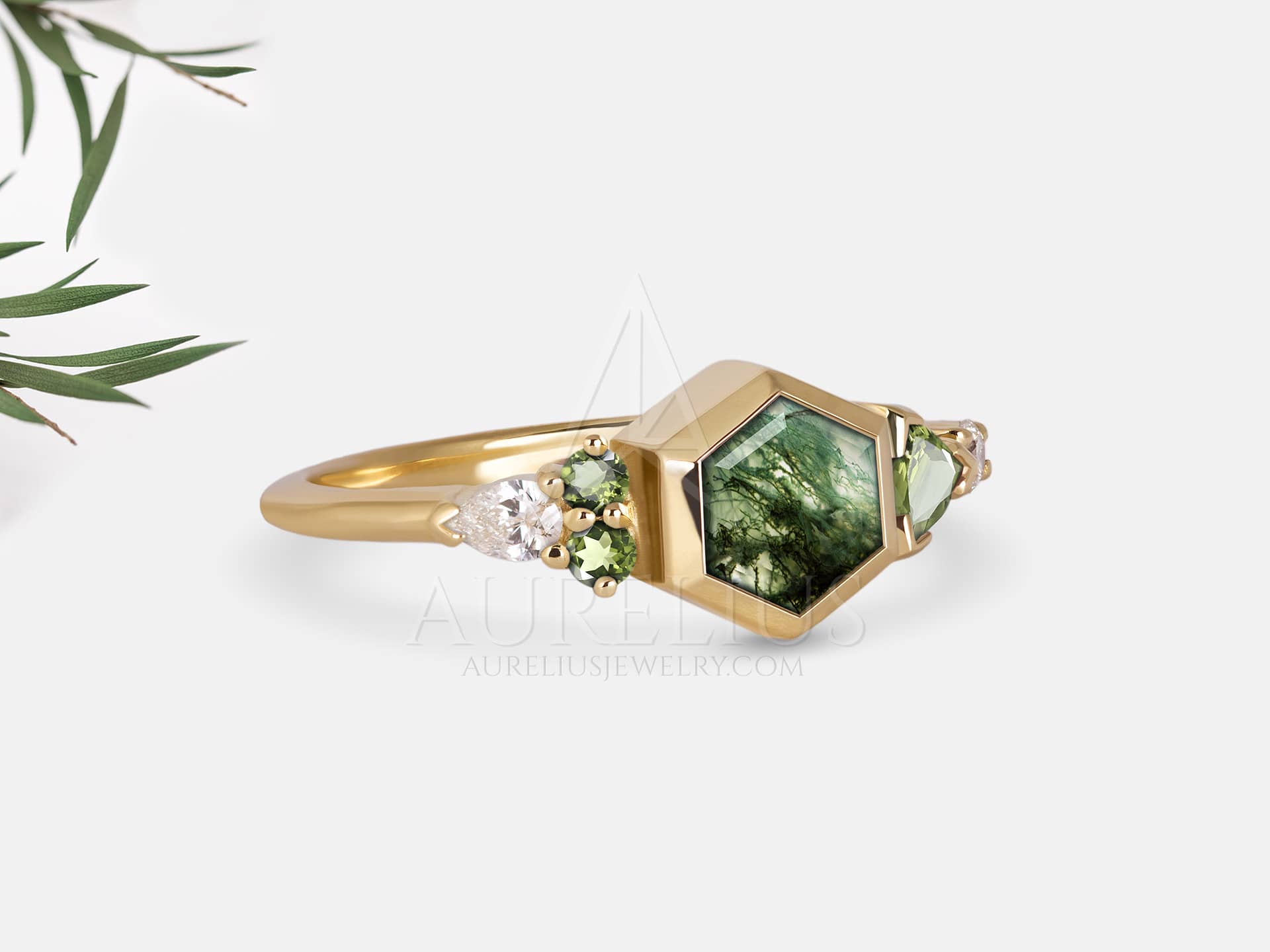 Asymmetrical Engagement Ring with Moss Agate - Verena - Image 4
