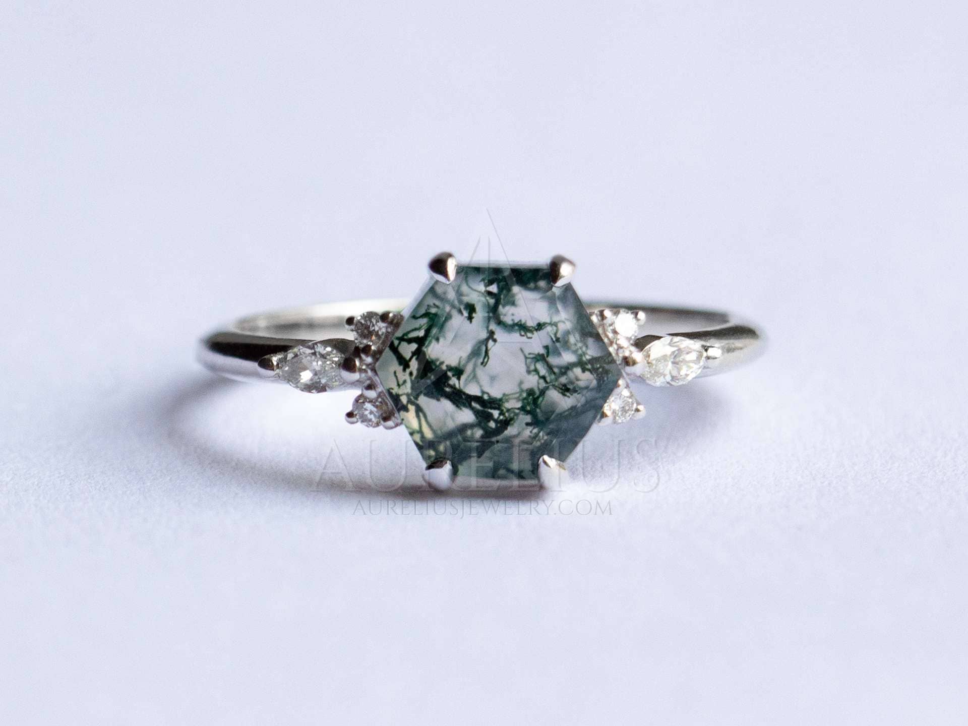 Sieraden Ringen Bruiloft & Verloving Verlovingsringen Engagement Ring 14K Solid Gold Natural Moss Agate  Ring Gift For Her Hexagon Cut Green Gemstone 