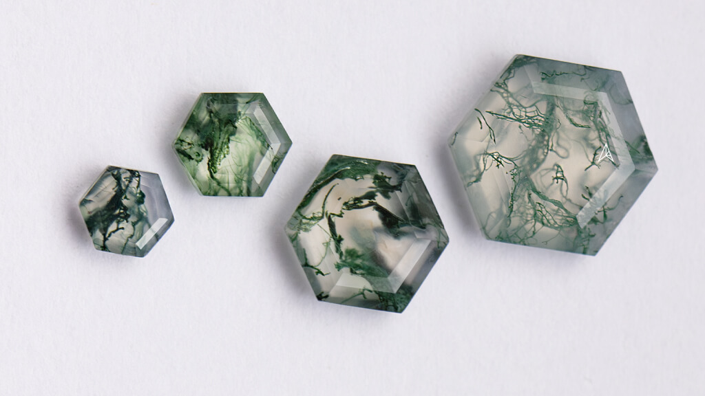 different sizes of hexagon shapped gems