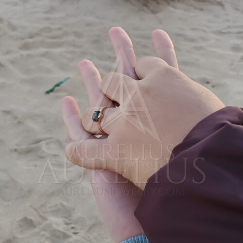 Hexagon Moss Agate Solitaire Engagement Ring Set with Chevron Wedding Band photo review