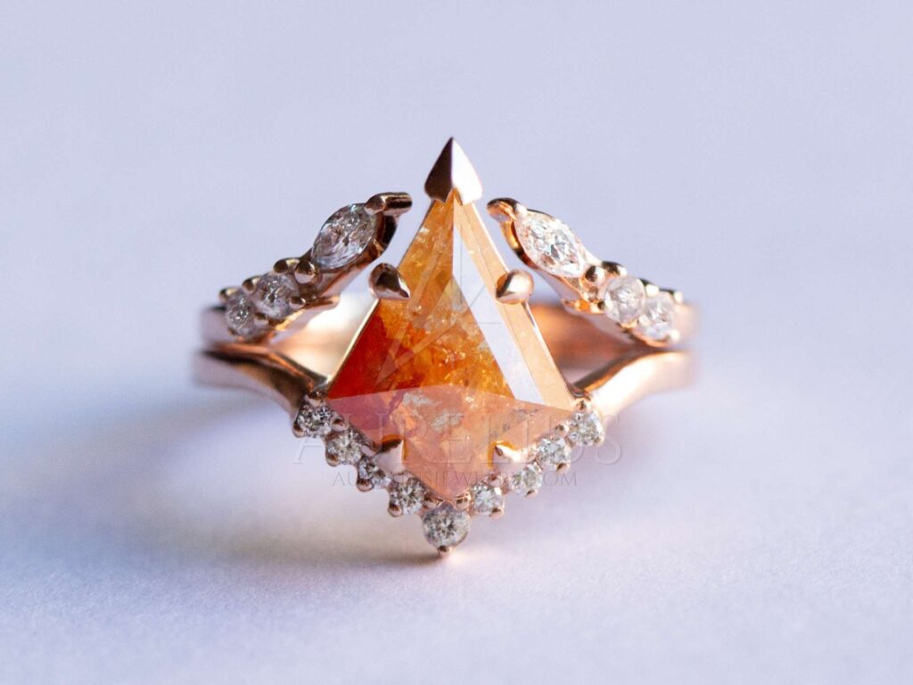 naranja diamante con forma de anillo con forma de cometa de boda conjunto