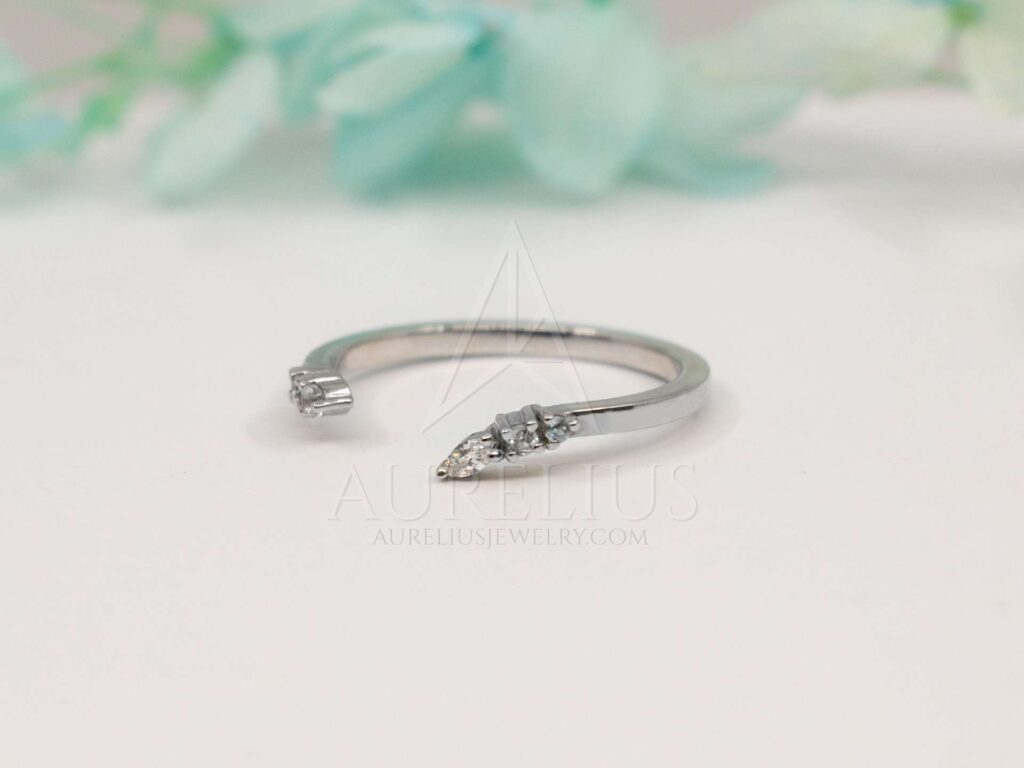 otevřeno diamant akvamarín svatební prsten