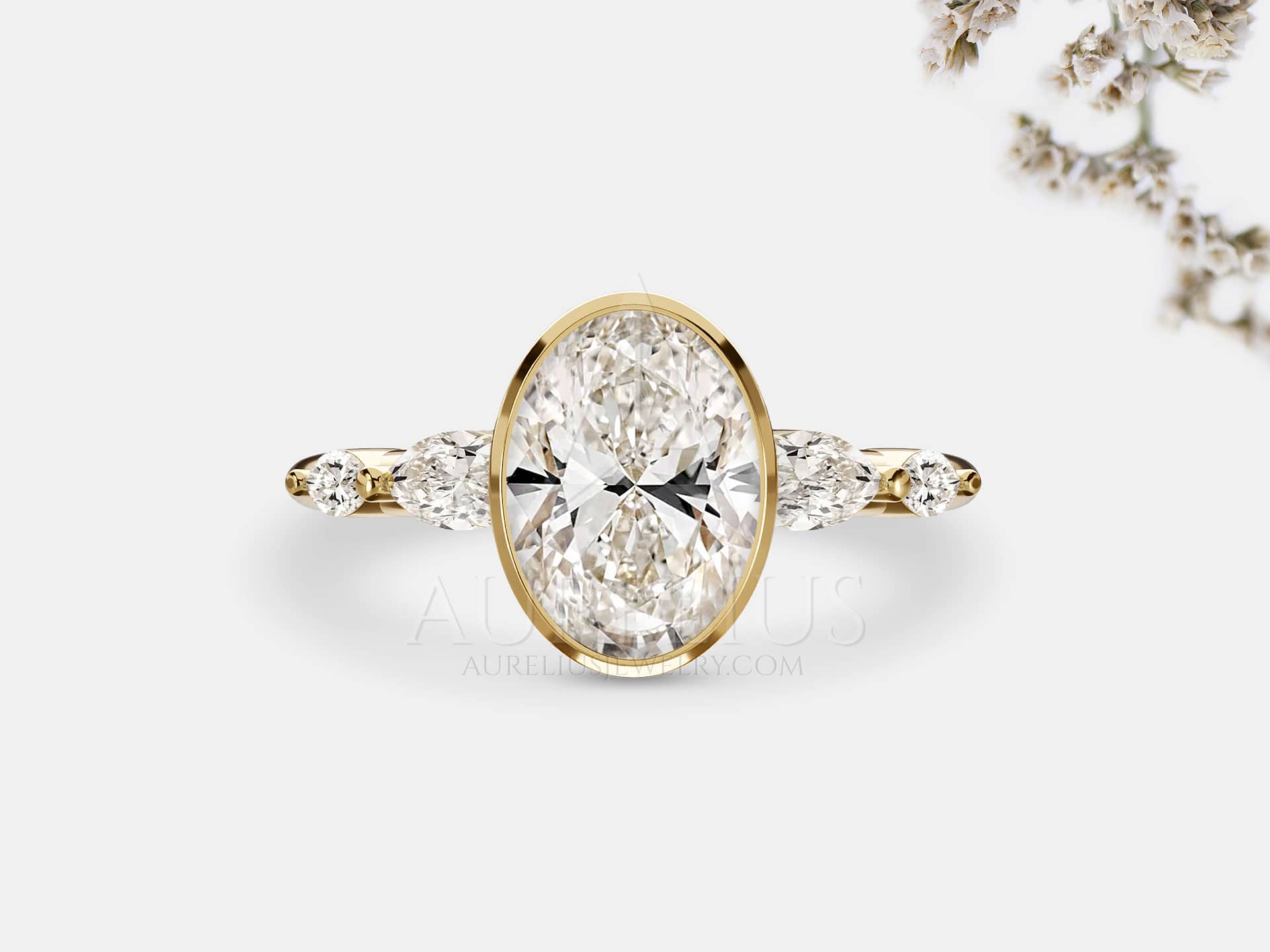 Oval Bezel Engagement Ring with Moissanite - Harper