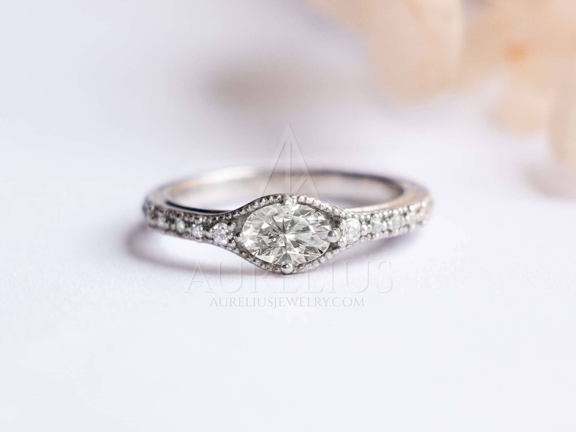Oval Solitaire Engagement Ring With Wedding Band