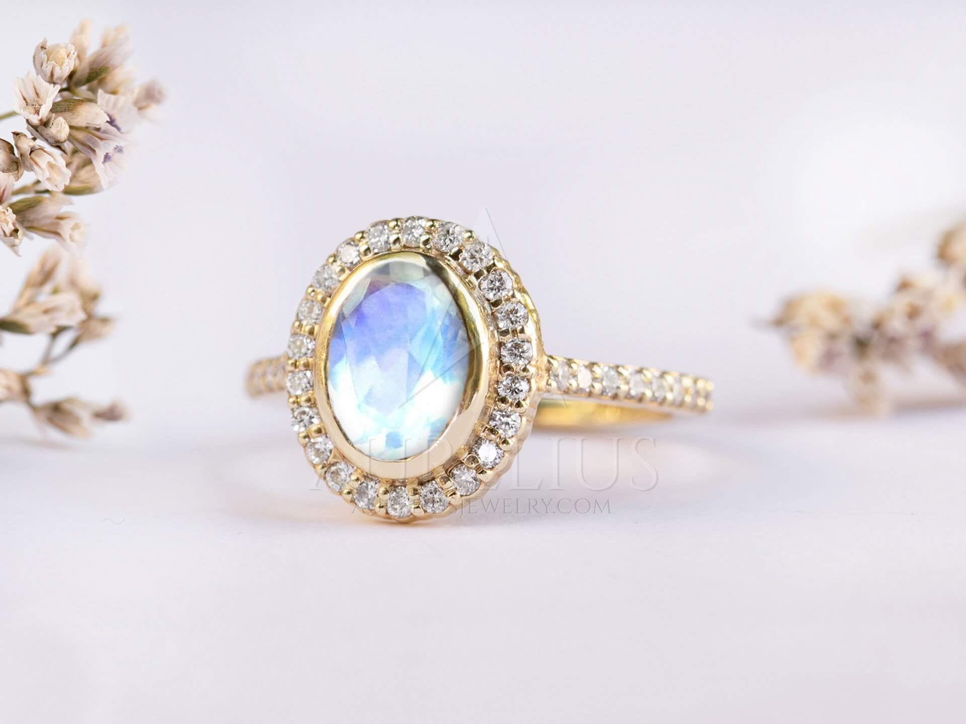 Moonstone Oval Halo Engagement Ring - Luna - Image 4