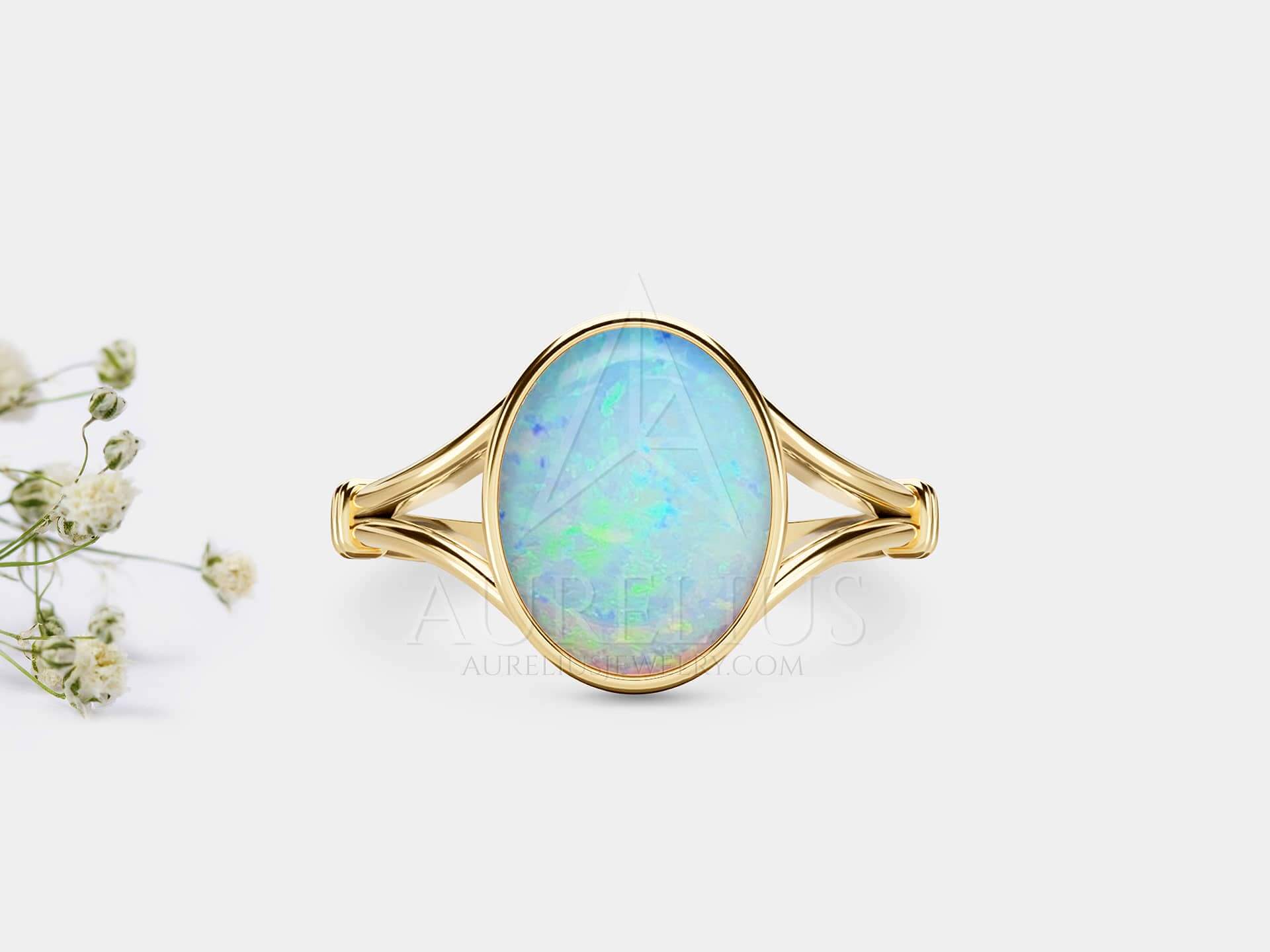 Opal Engagement Ring with Split Shank - Juliet