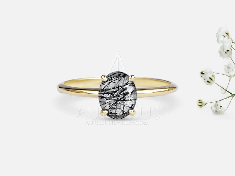 Oval Rutilated Quartz Engagement Ring - Ramona