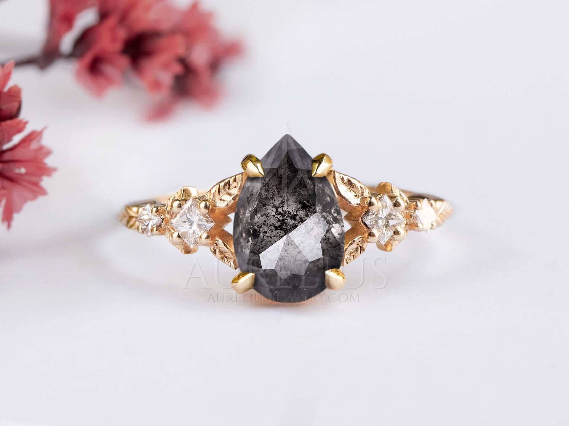 Pear Shaped Engagement Ring Salt and Pepper Diamond - Noire