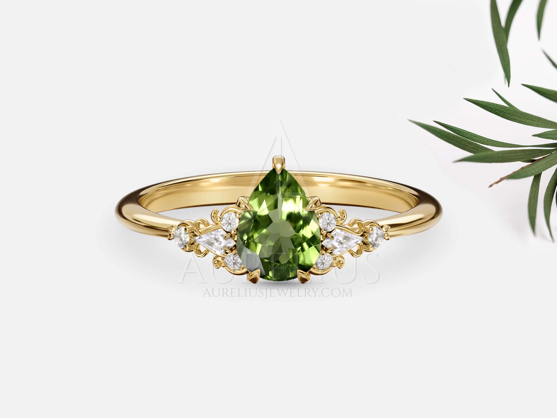 Pear Cut Peridot Engagement Ring - Liara