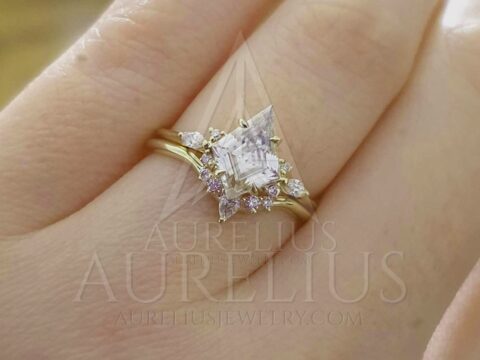 Kite Moissanite and Diamond Engagement Ring Set