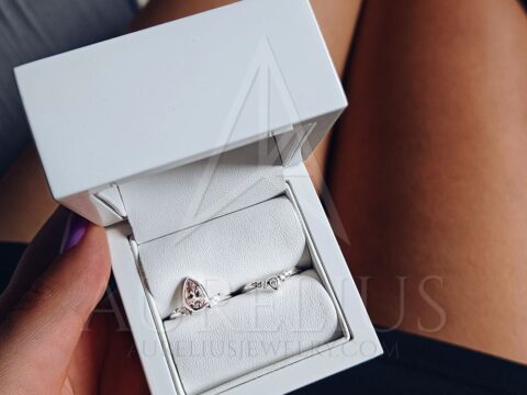 Pear Morganite and Diamond Wedding Ring Set