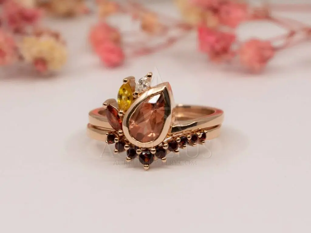 Pear Shaped Rose Quartz Engagement Ring White Gold 0.8 Carat