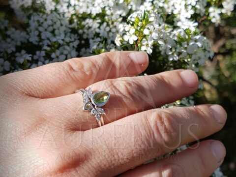 Pear Peridot and Diamond Wedding Ring Set