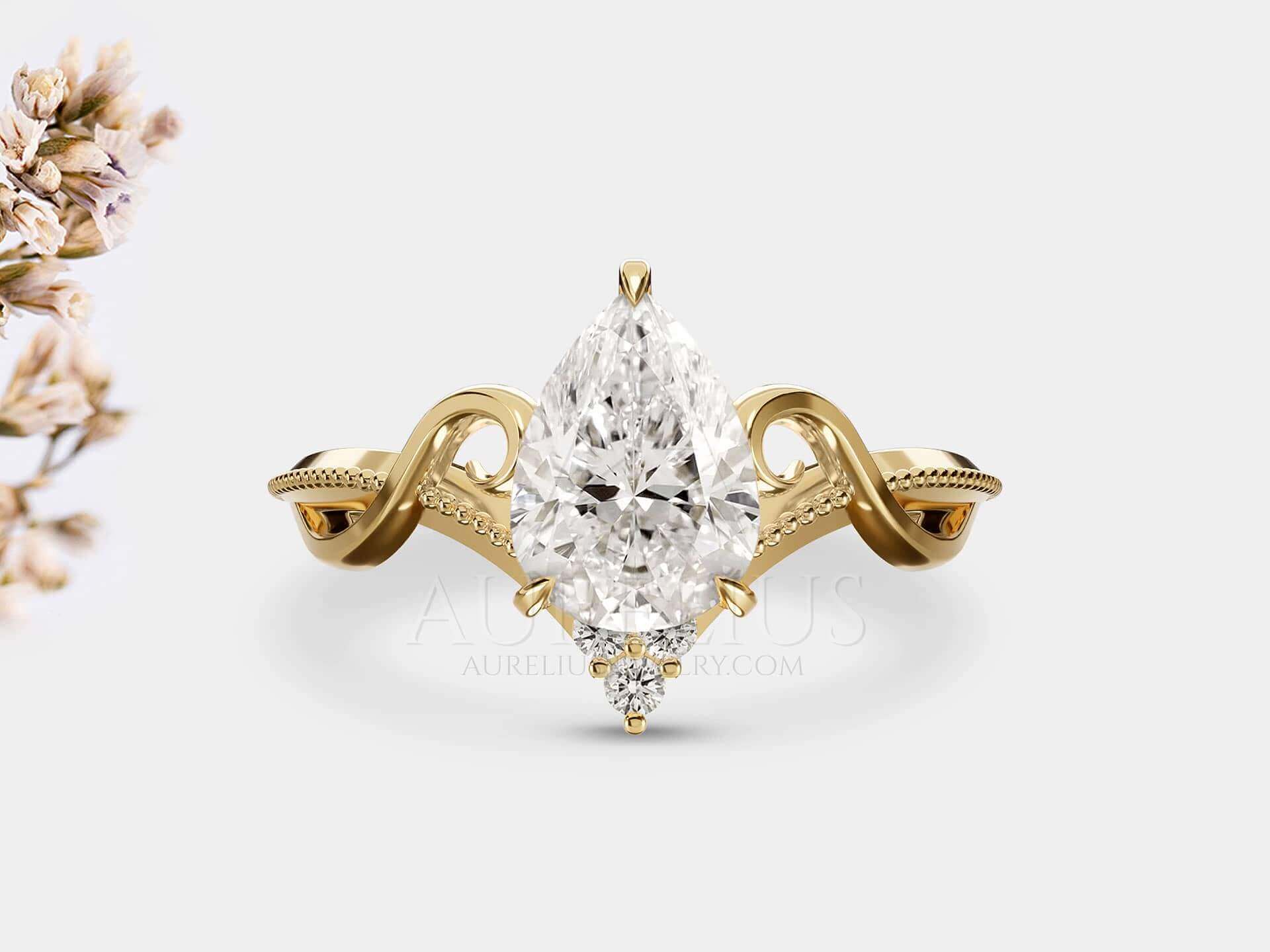 Pear Moissanite Vintage Style Engagement Ring - Grace