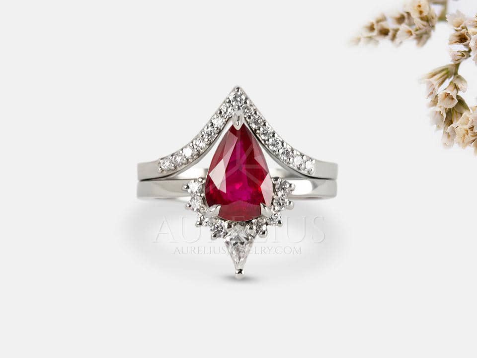 Pear Ruby Engagement Ring Set - Ember
