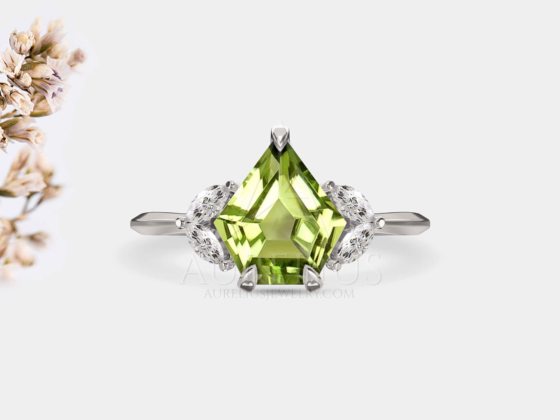 Shield Peridot and Diamond Ring - Prudence