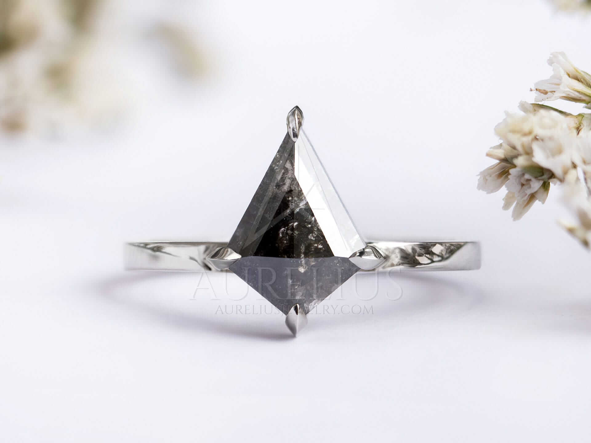 Kite Cut Engagement Ring with Dark Salt and Pepper Diamond - Griselda