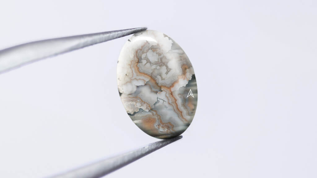 feathery inclusions in plume agate gemstone